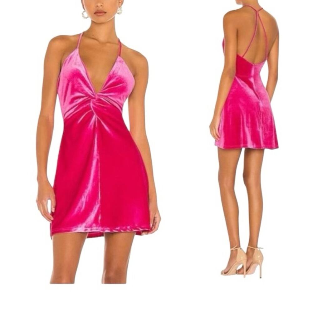 REVOLVE More To Come Kimmie Pink Velvet Mini Dress M Open Back Birthday Party